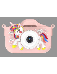 KIDS PHOTO CAMERA DIGITAL BUBBLE MICRO SD 2"IPS HD SCREEN PINK + COVER UNICORN
